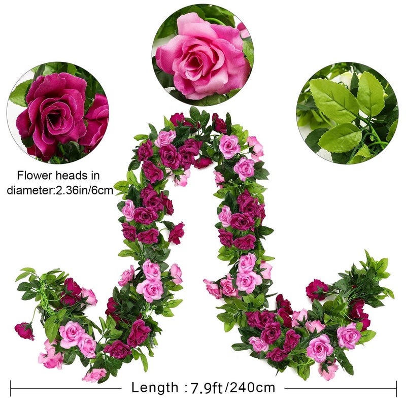JUSTOYOU 2 Pack (15.8FT) Fake Rose Garland, Artificial Rose Vines Flowers Hanging Silk Rose Vine Wedding Home Backdrop Party Arch Arrangement Decoration - Image 2